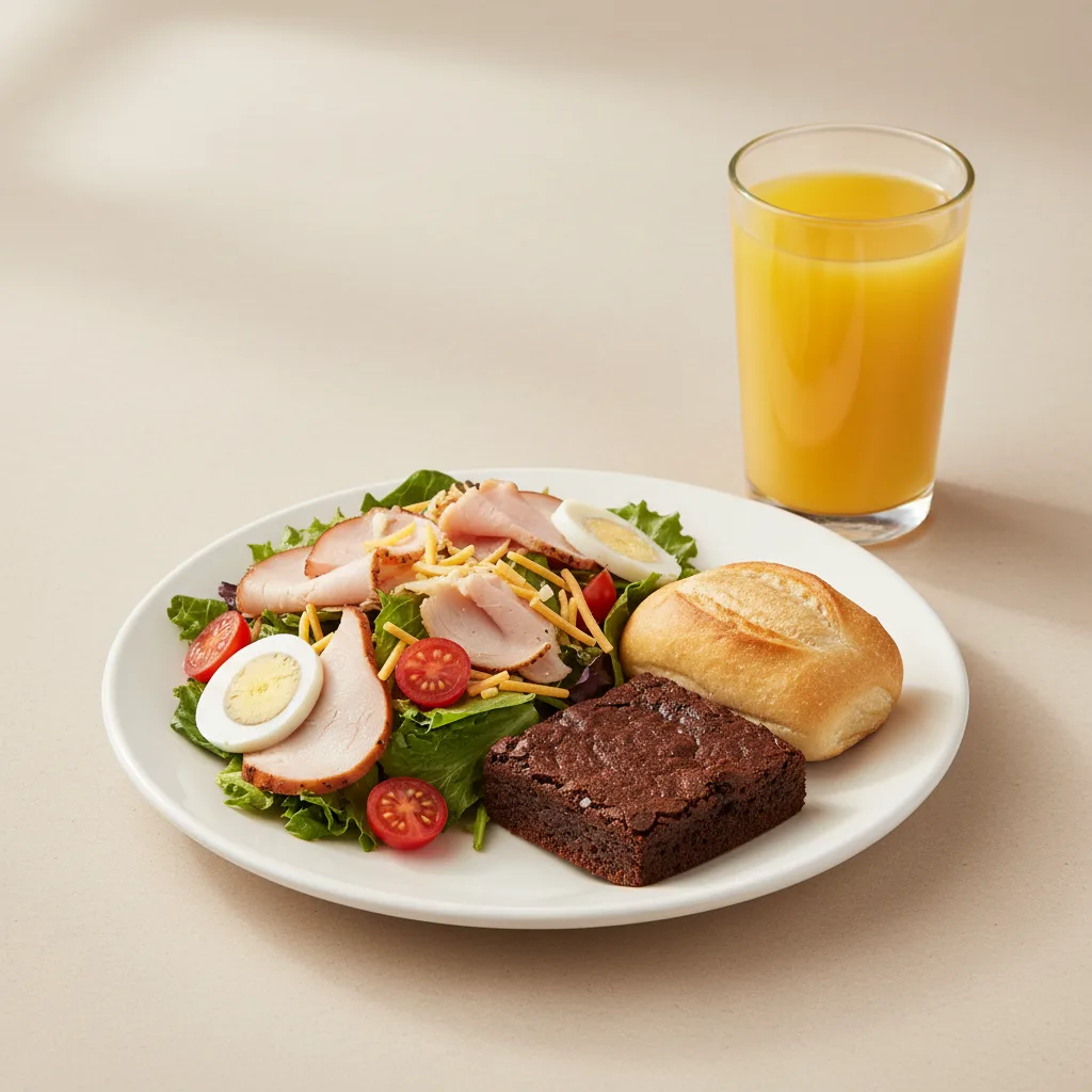 Chef House Salad, Brownie, Orange Juice Chef House Salad, Brownie, Orange Juice