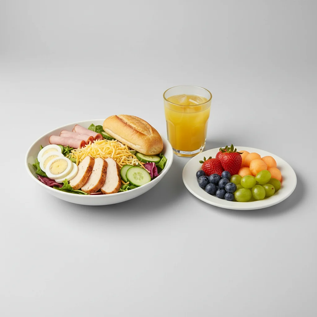Chef House Salad, Fruit, Orange Juice Chef House Salad, Fruit, Orange Juice