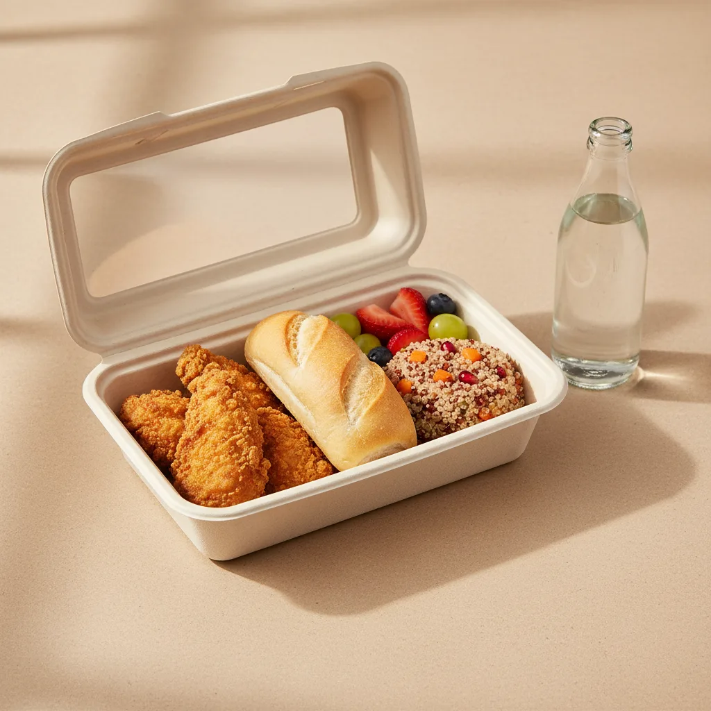 Fried Chicken, Quinoa, Fruit, Water Fried Chicken, Quinoa, Fruit, Water
