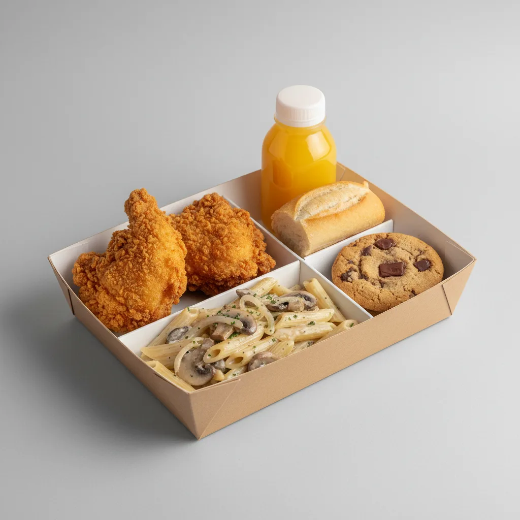 Fried Chicken, Penne with Mushrooms and Shallots, Chocolate Chip Cookie Fried Chicken, Penne with Mushrooms and Shallots, Chocolate Chip Cookie