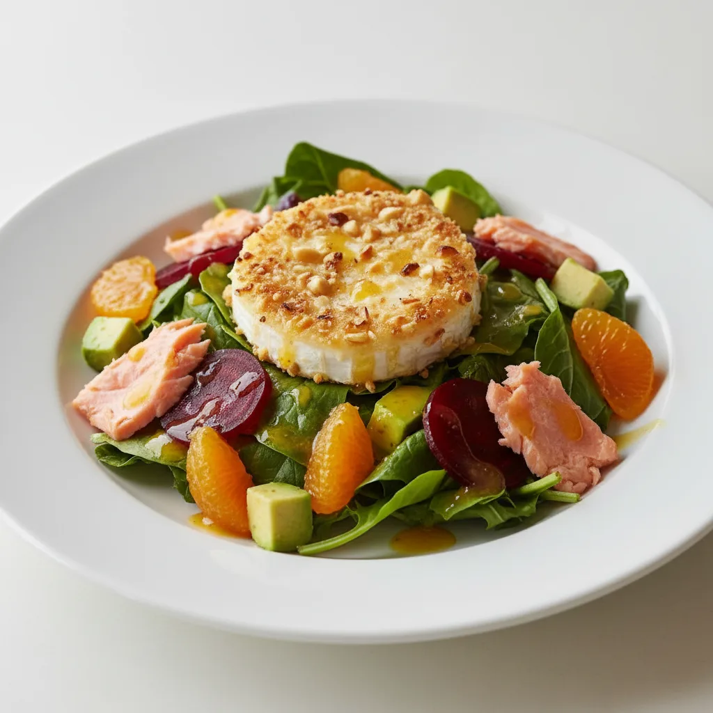 Goat Cheese and Macadamia Crust Salad With Salmon