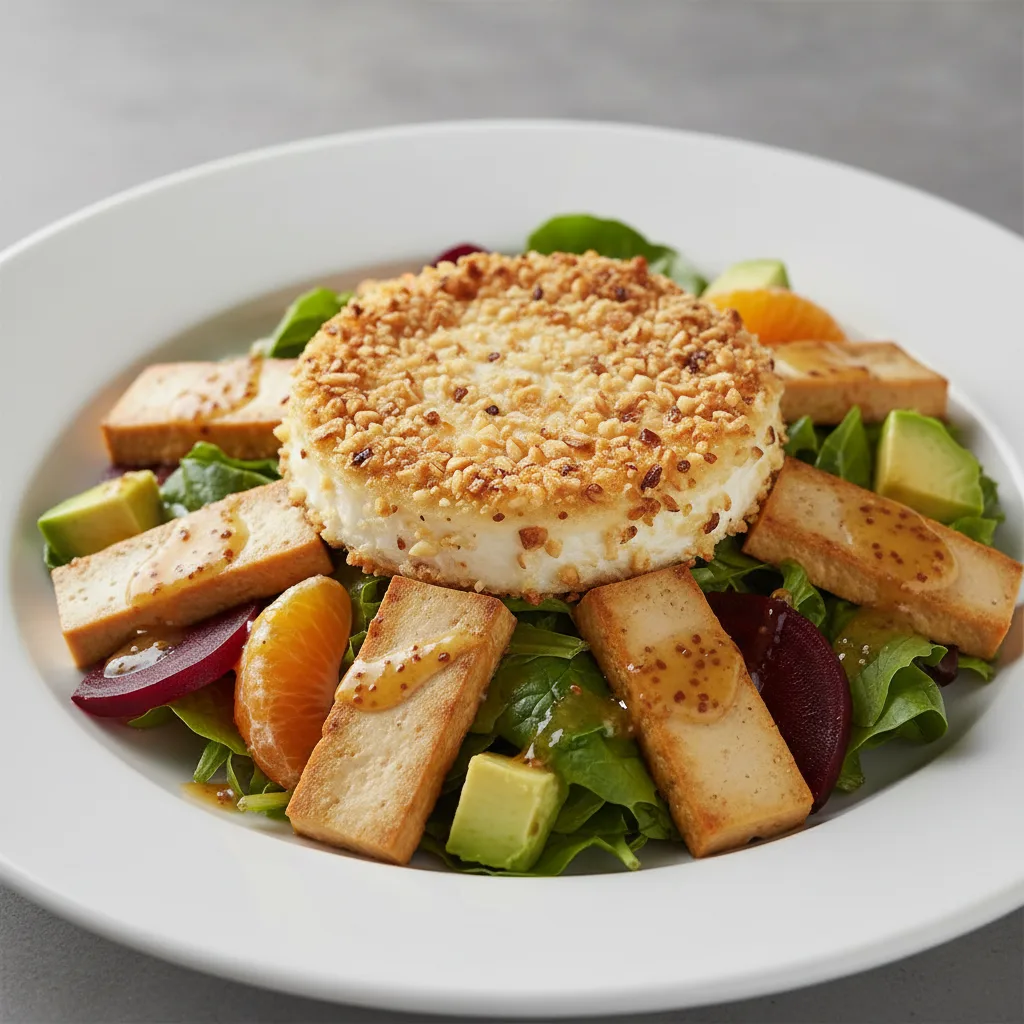 Goat Cheese and Macadamia Crust Salad With Tofu