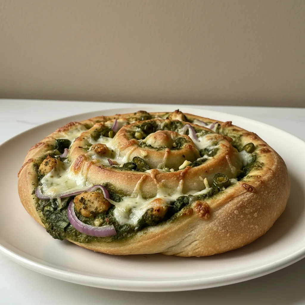Halal Palak (Pesto) Chicken Pizza Twist