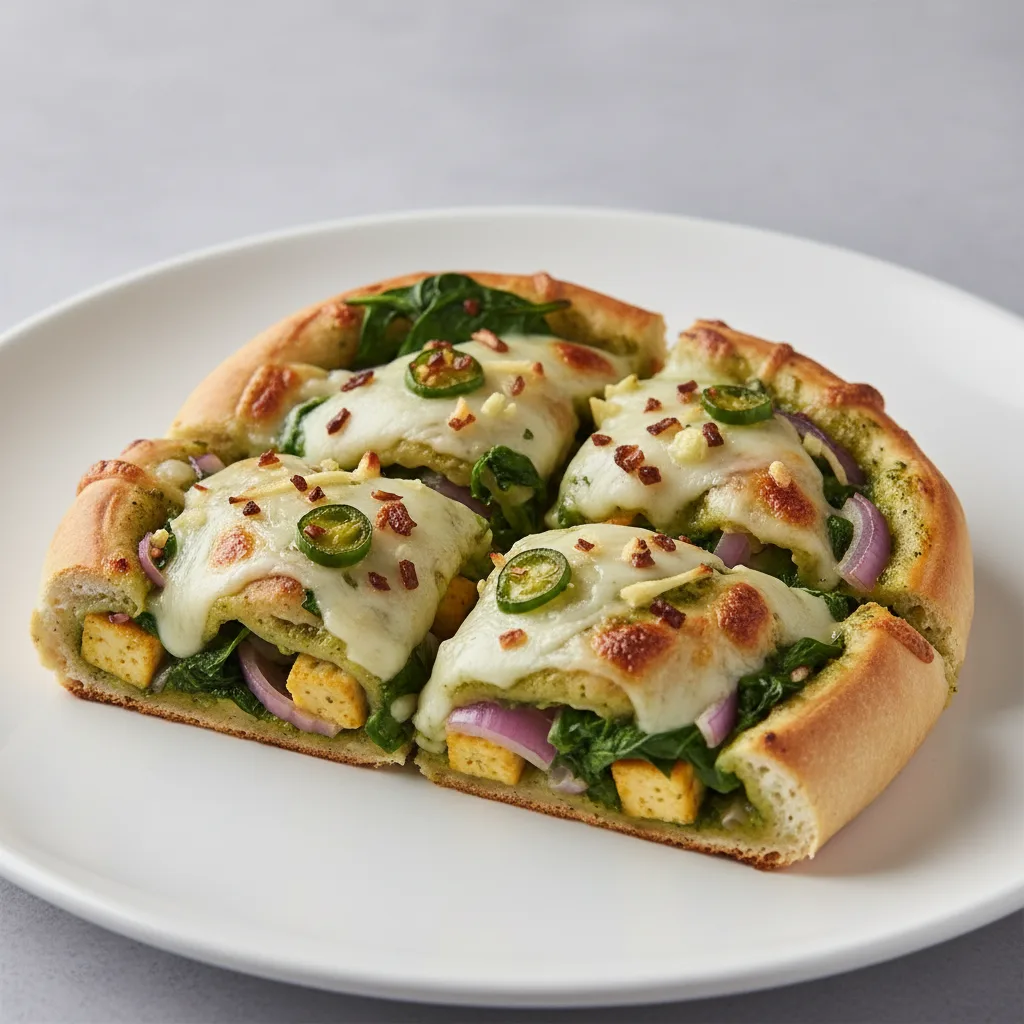 Palak (Pesto) Veggie or Paneer Pizza Twist