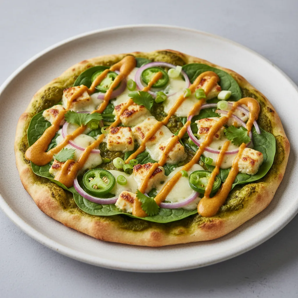 Achari Pesto Paneer Naan Pizza
