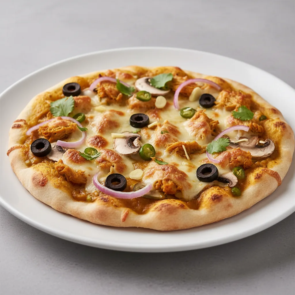Halal Curry Chicken Naan Pizza