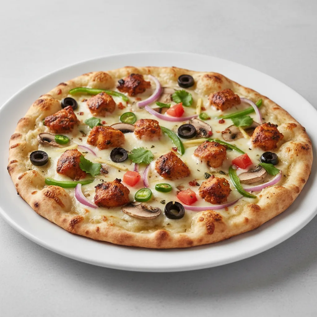 Indian Garlic Chicken Naan Pizza