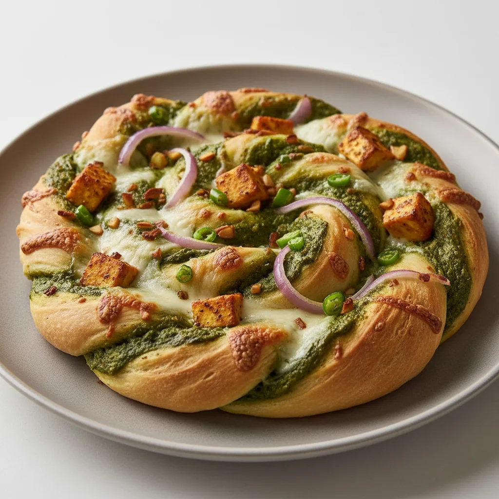 Palak (Pesto) Paneer Pizza Twist