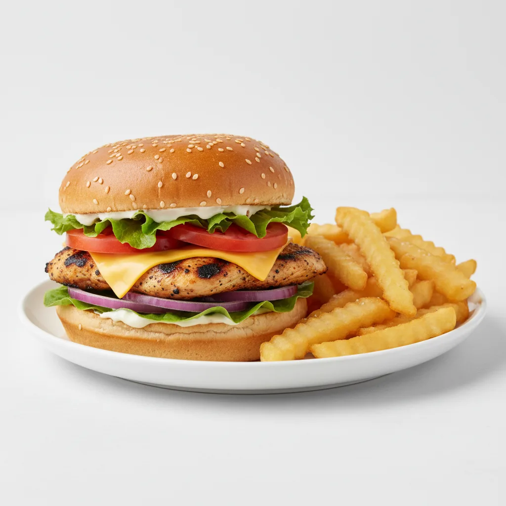 Grilled Handcrafted Chicken Burger with Fries Grilled Handcrafted Chicken Burger with Fries