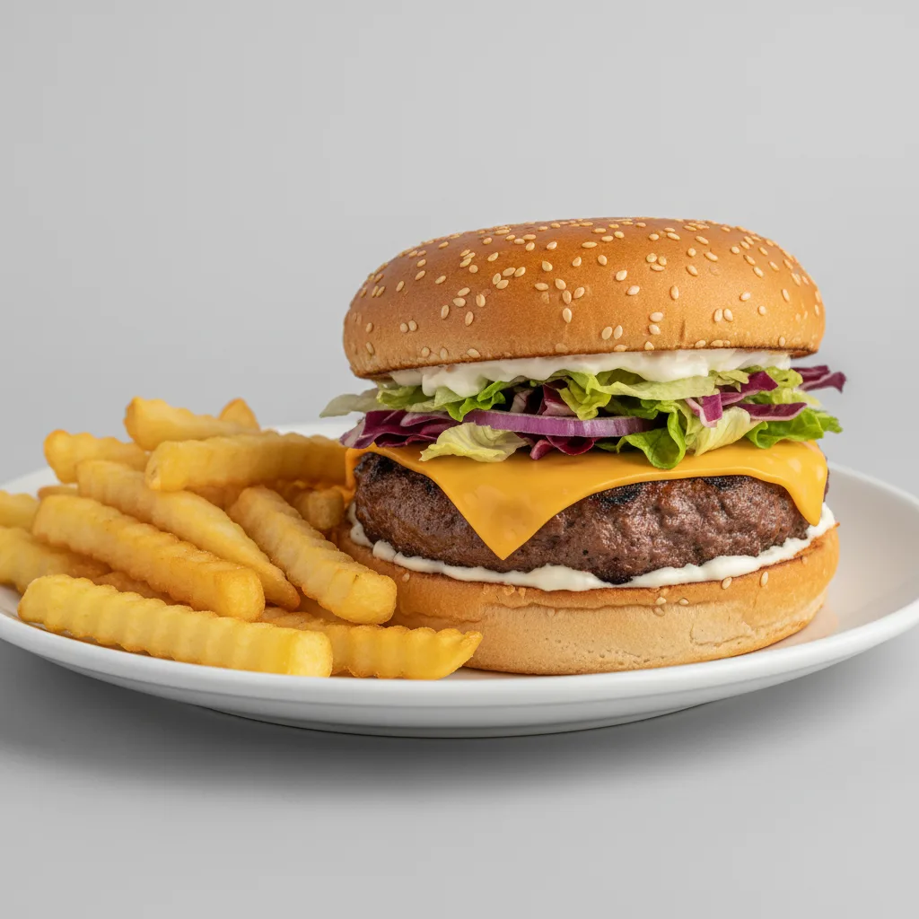 Handcrafted Beef Burger with Fries Handcrafted Beef Burger with Fries