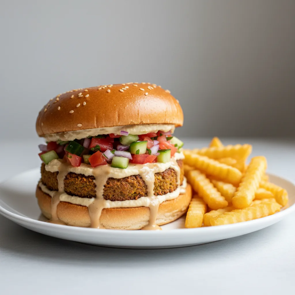 Handcrafted Falafel Burger with Fries (Vegan) Handcrafted Falafel Burger with Fries (Vegan)