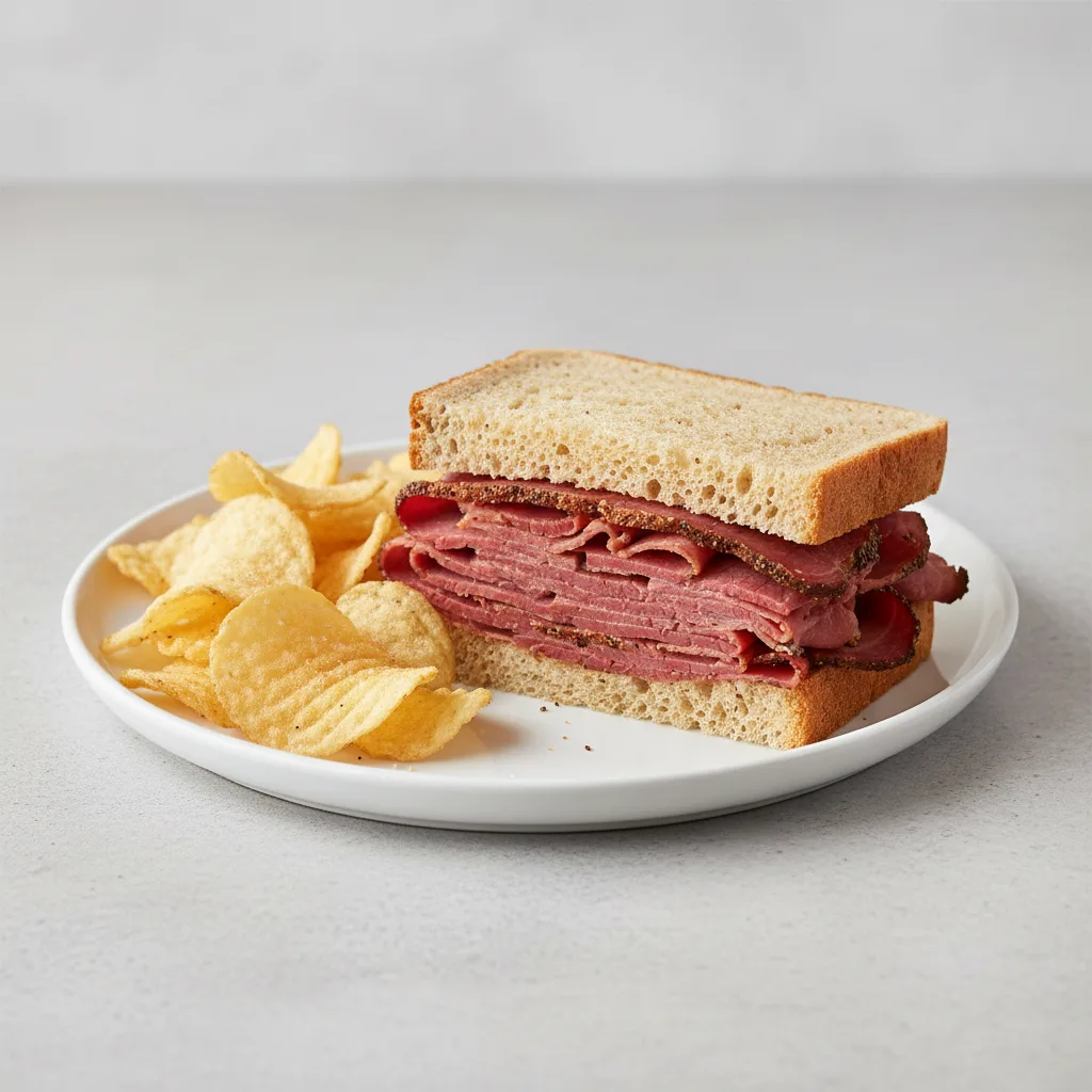 Smoked Pastrami Gluten-Free Sandwich and Chips Smoked Pastrami Gluten-Free Sandwich and Chips