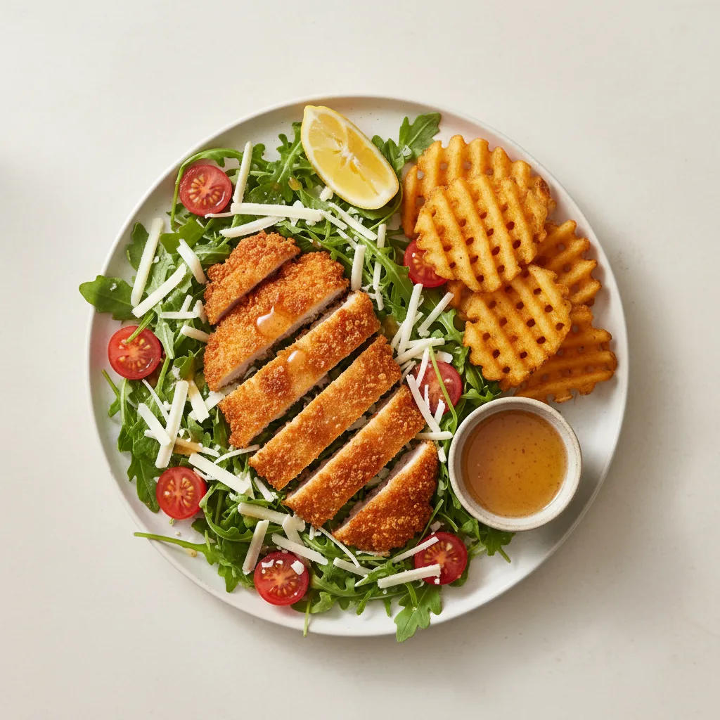 Crispy Chicken Milanese Salad with Waffle Fries Crispy Chicken Milanese Salad with Waffle Fries
