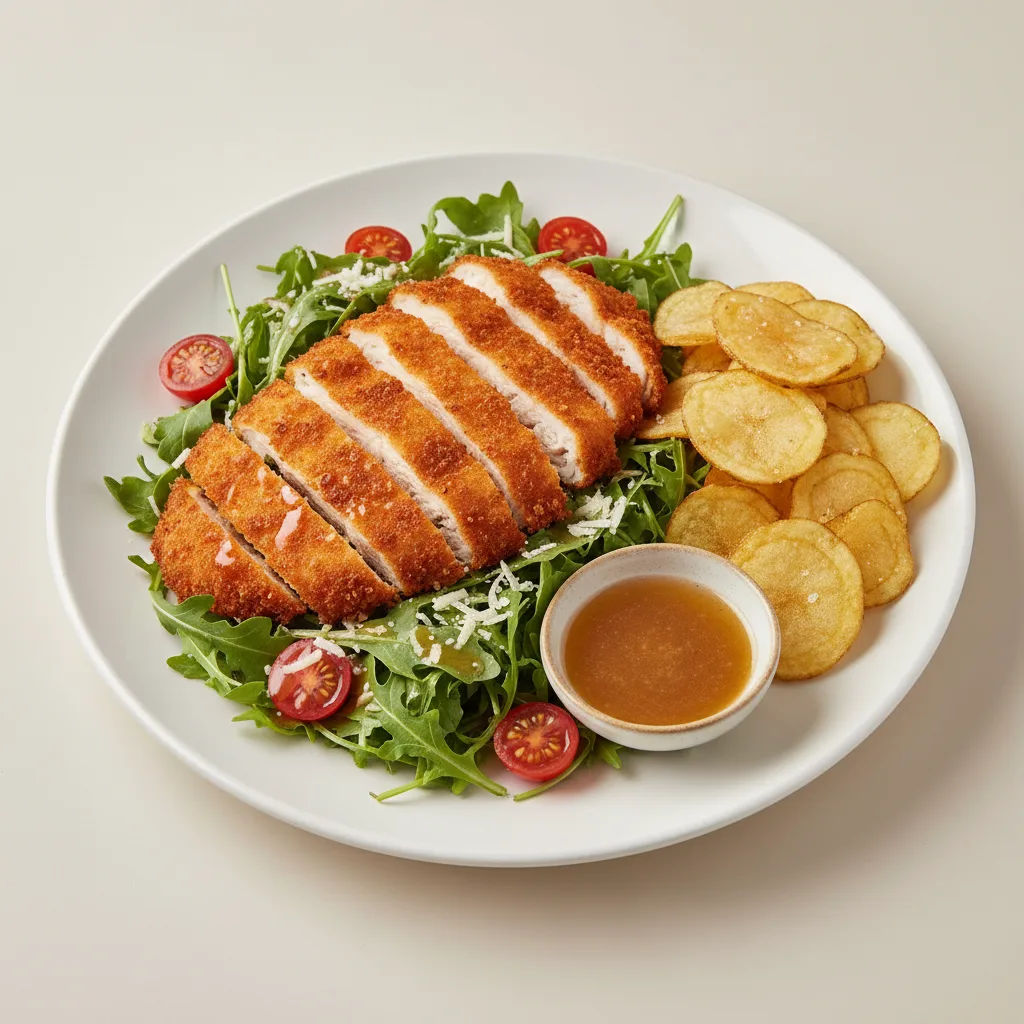 Crispy Chicken Milanese Salad with House Chips Crispy Chicken Milanese Salad with House Chips