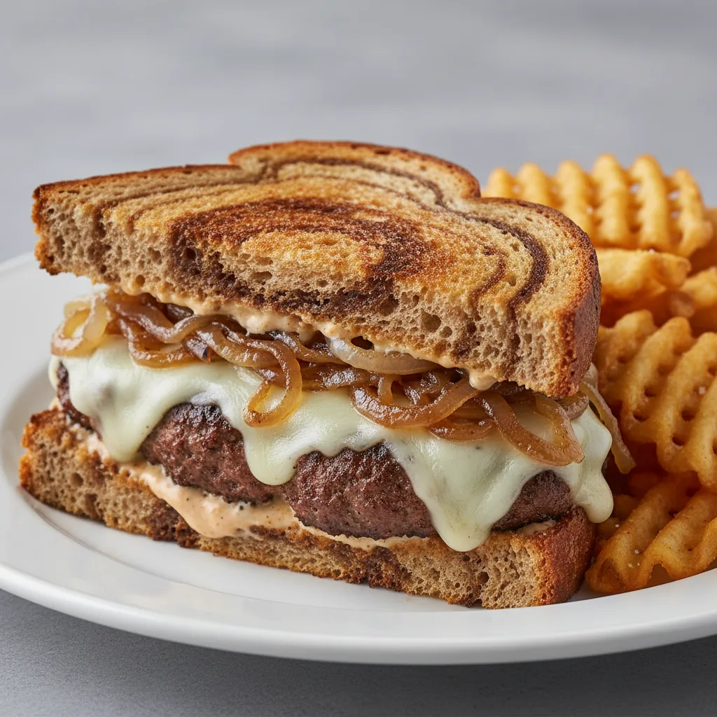 Mushroom Swiss Patty Melt with Waffle Fries Mushroom Swiss Patty Melt with Waffle Fries