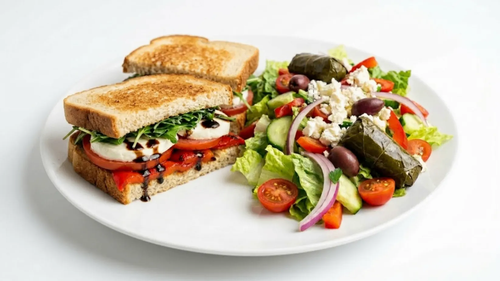 Gluten-Free Caprese Sandwich with Greek Salad
