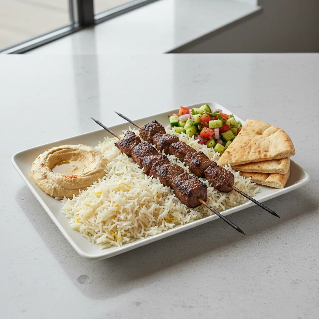Charbroiled Beef Shish Kabob Combo Plate
