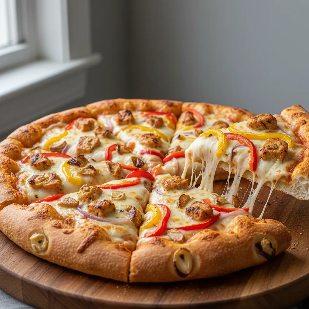 Thick Crust Roasted Garlic Chicken Pizza Thick Crust Roasted Garlic Chicken Pizza