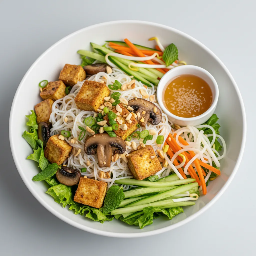 Bun Noodle Salad - Gluten-Free Tofu and Mushroom Bun Noodle Salad - Gluten-Free Tofu and Mushroom