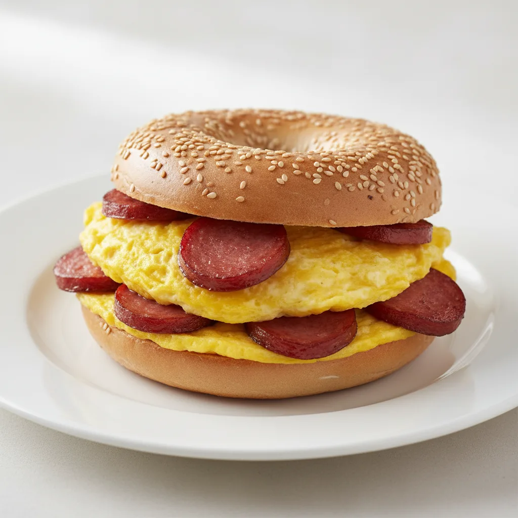 Hebrew National Salami Omelette on a Bagel Hebrew National Salami Omelette on a Bagel
