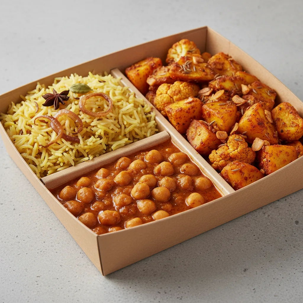 Aloo Gobi, Chana Masala and Biryani Bento Aloo Gobi, Chana Masala and Biryani Bento