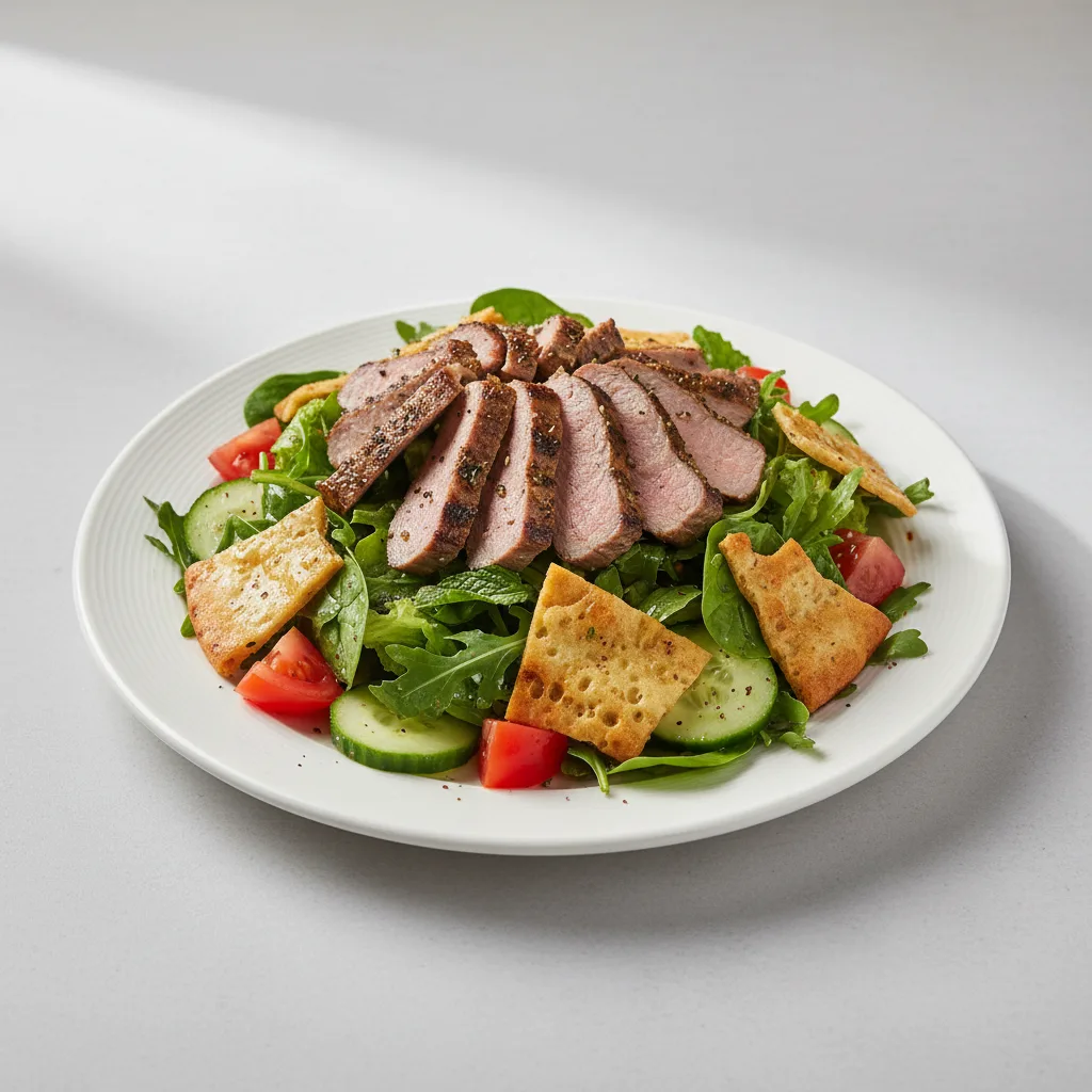 Olive Oil Fatouch Salad with Meat Olive Oil Fatouch Salad with Meat