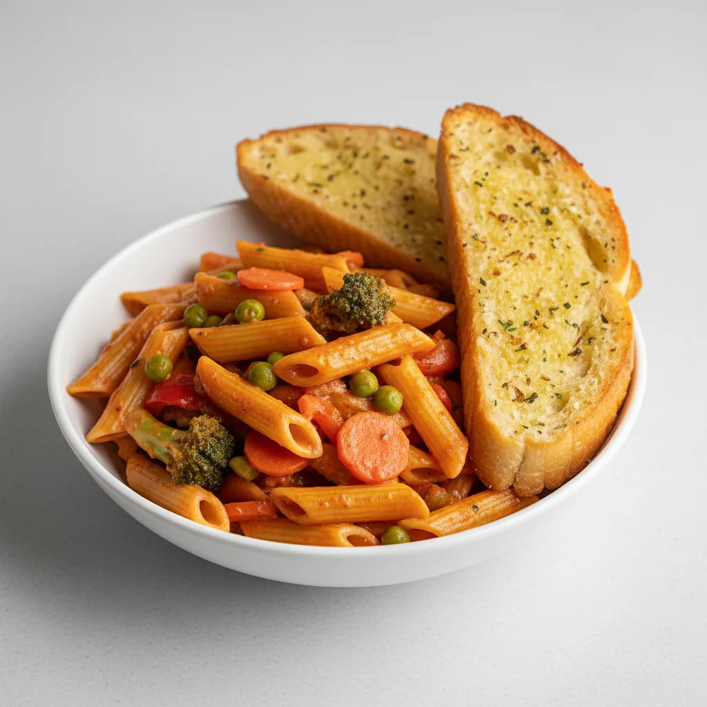 Vegetable Pasta with Garlic Bread Vegetable Pasta with Garlic Bread