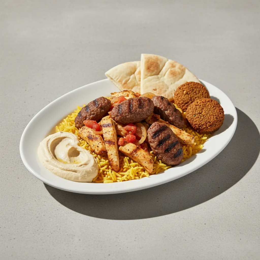 Beef Kafta & Chicken Shawarma Combo Plate Beef Kafta & Chicken Shawarma Combo Plate