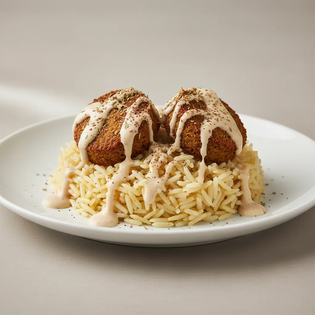Falafel on Rice with Tahini Sauce Falafel on Rice with Tahini Sauce