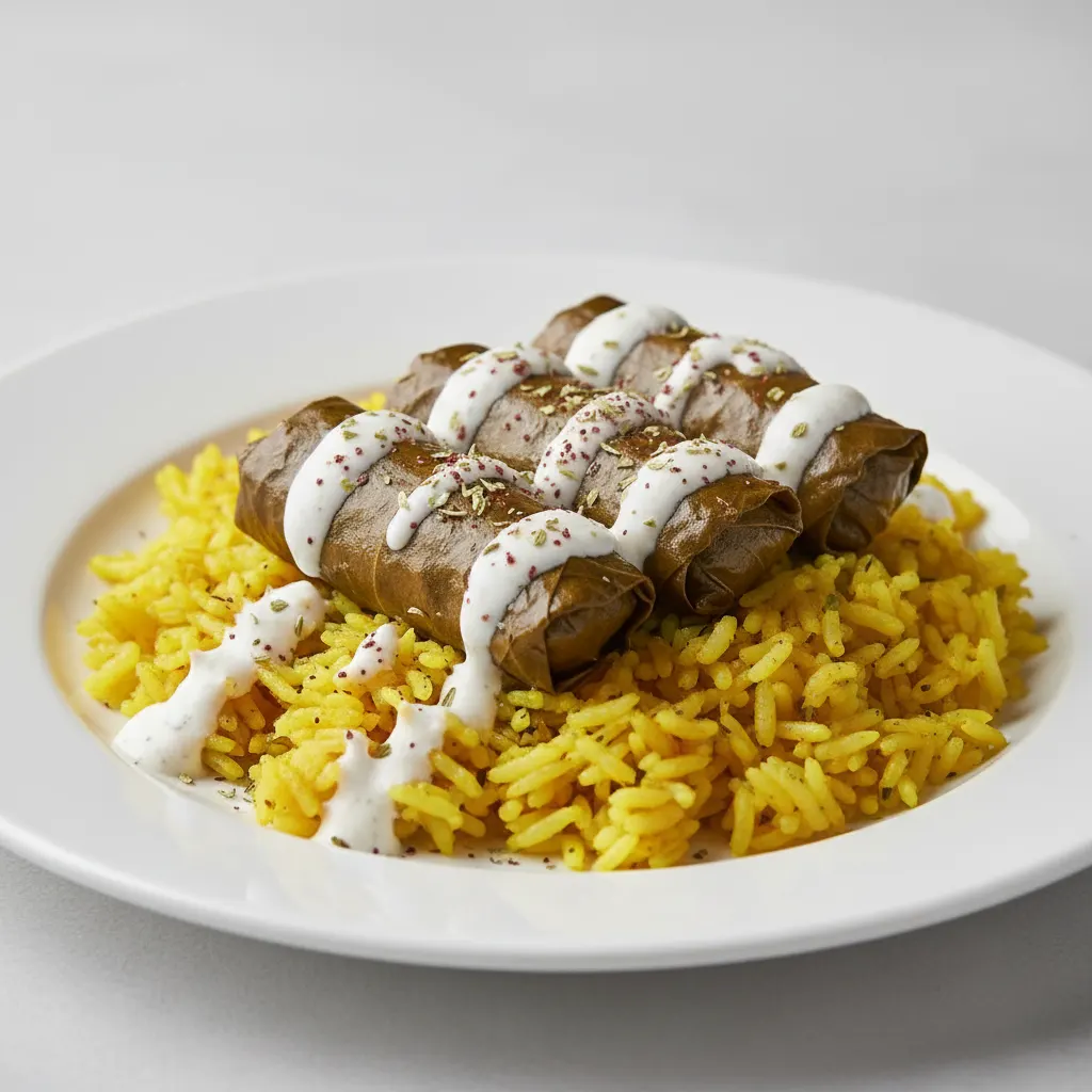 Dolma on Rice with Garlic Sauce Dolma on Rice with Garlic Sauce
