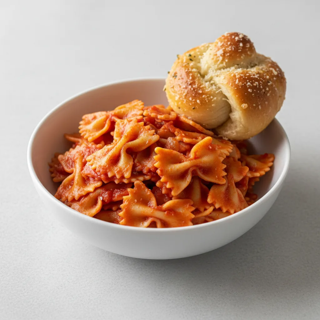 Bowtie With Marinara and Garlic Knot Bowtie With Marinara and Garlic Knot