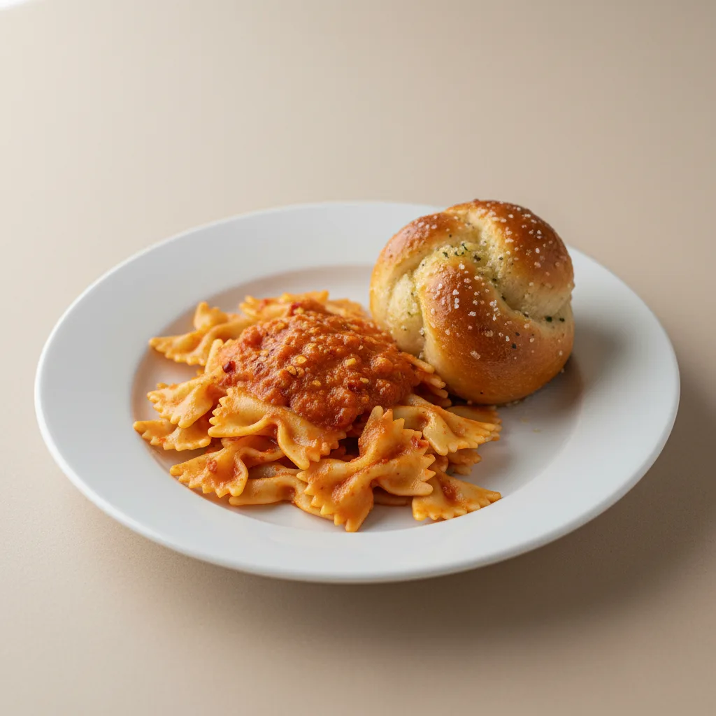 Bow Tie With Arrabiata and Garlic Knot Bow Tie With Arrabiata and Garlic Knot