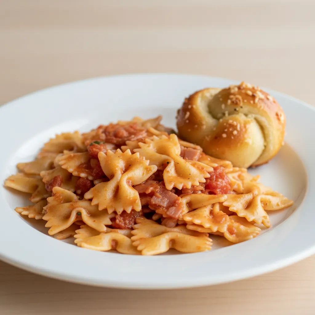 Bow Tie With Amatriciana and Garlic Knot Bow Tie With Amatriciana and Garlic Knot