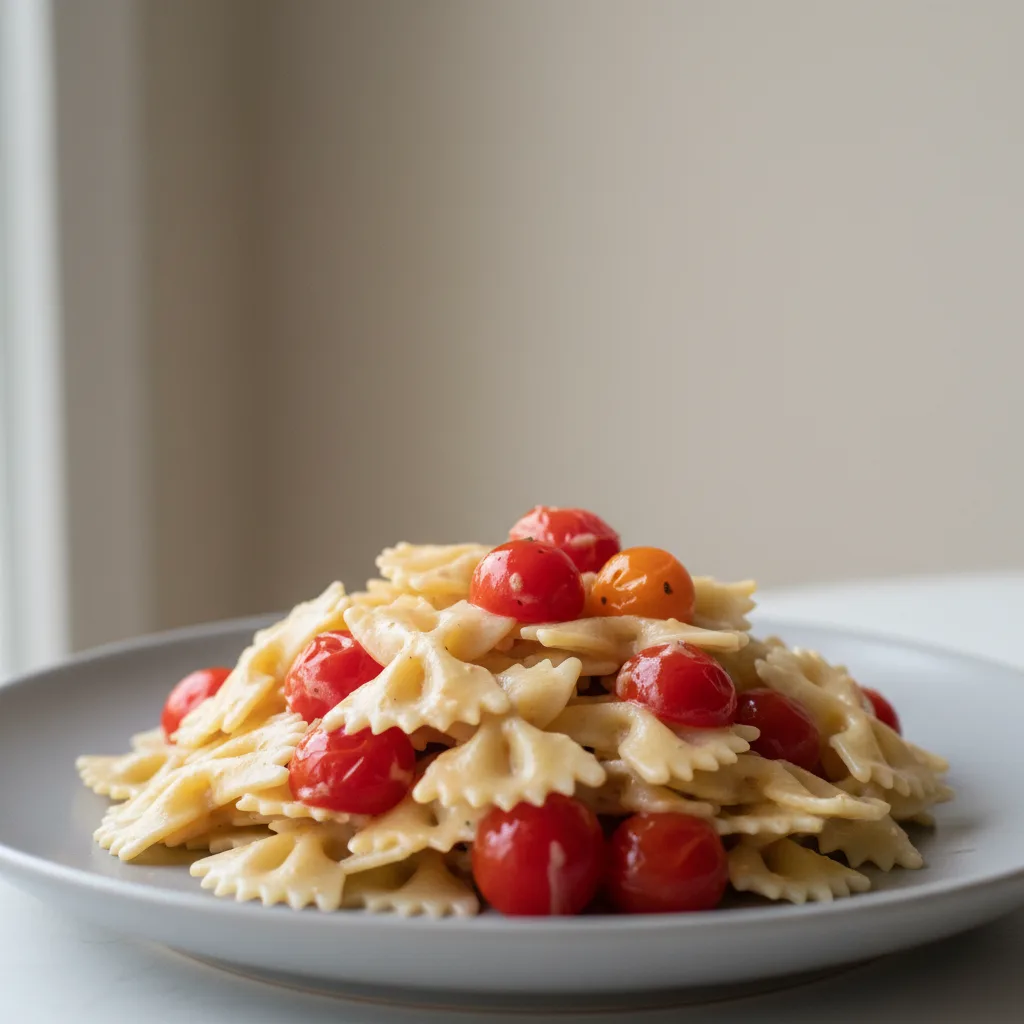 Bow Tie With Alfredo and Cherry Tomatoes Bow Tie With Alfredo and Cherry Tomatoes