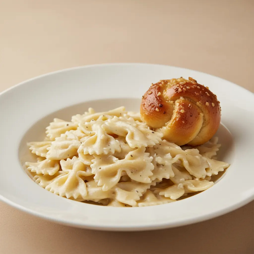 Bow Tie With Alfredo and Garlic Knot Bow Tie With Alfredo and Garlic Knot