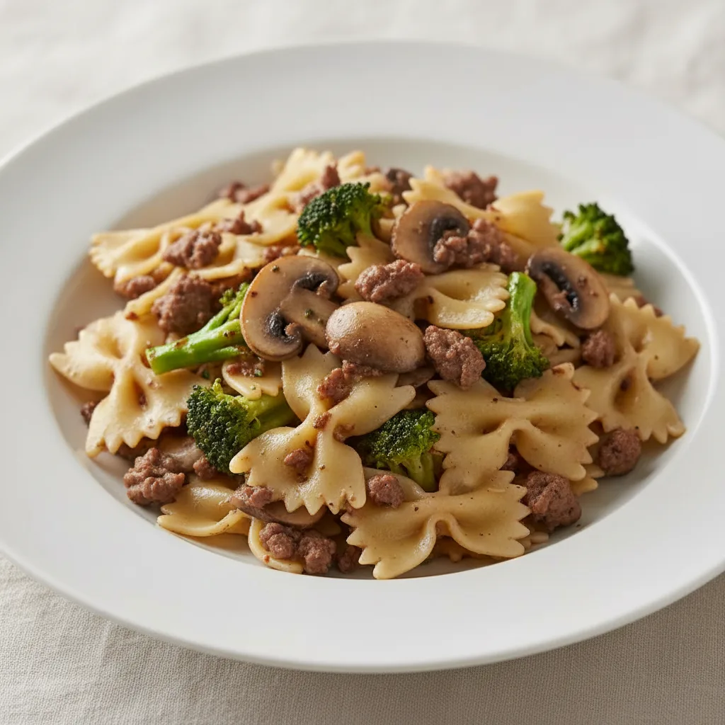 Bow Tie With Beef, Mushroom and Broccoli Bow Tie With Beef, Mushroom and Broccoli