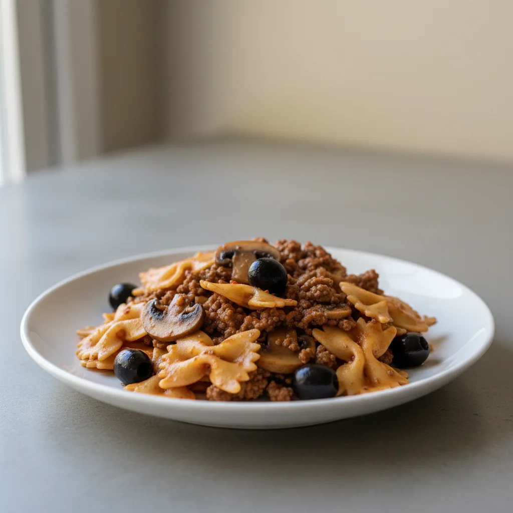 Bow Tie With Beef, Mushroom and Olives Bow Tie With Beef, Mushroom and Olives