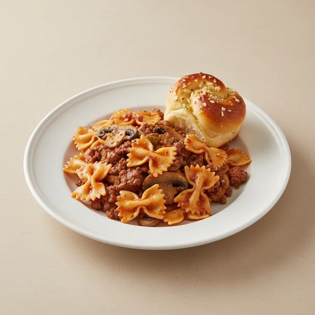 Bow Tie With Beef, Mushroom and Garlic Knot Bow Tie With Beef, Mushroom and Garlic Knot