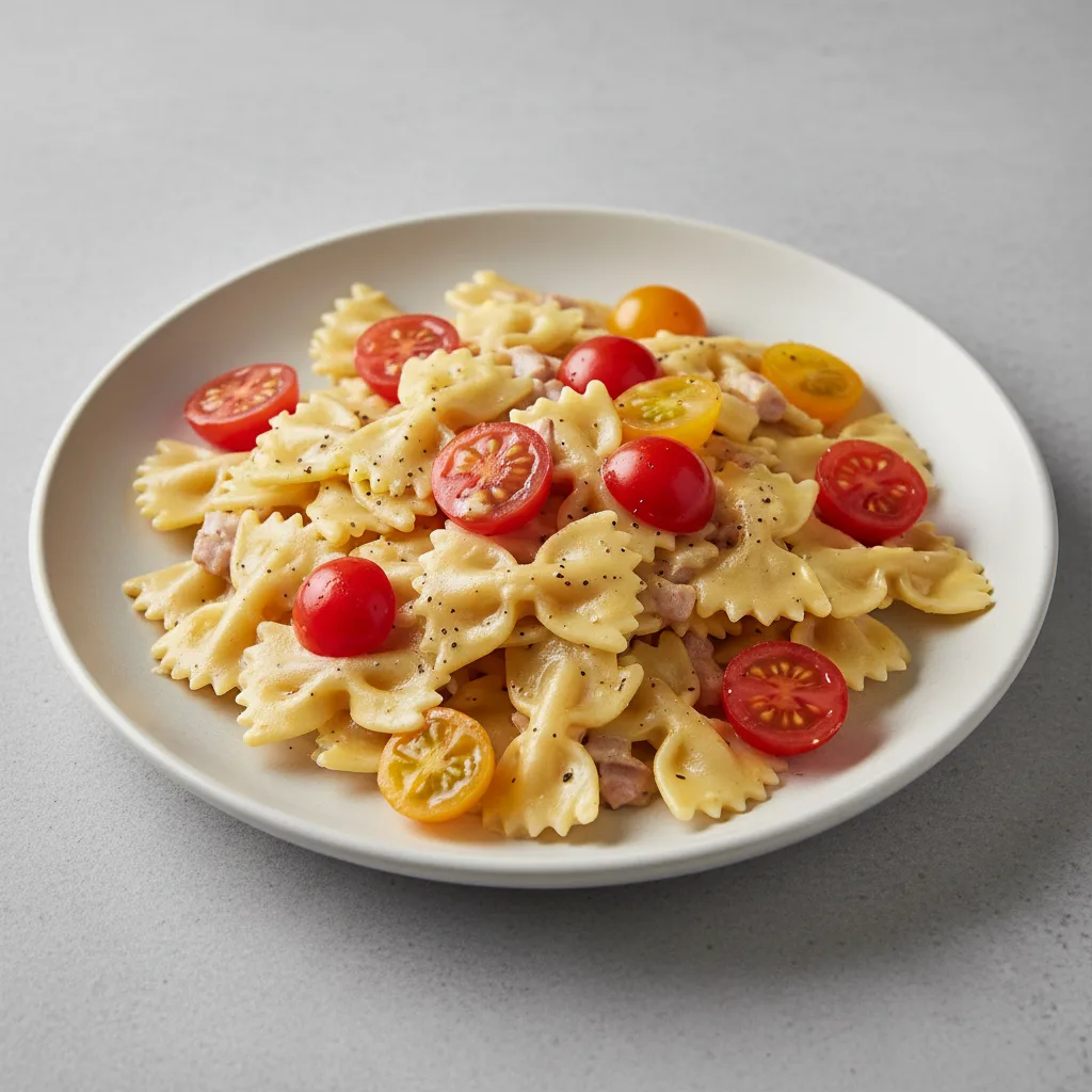 Bow Tie With Carbonara and Cherry Tomatoes Bow Tie With Carbonara and Cherry Tomatoes