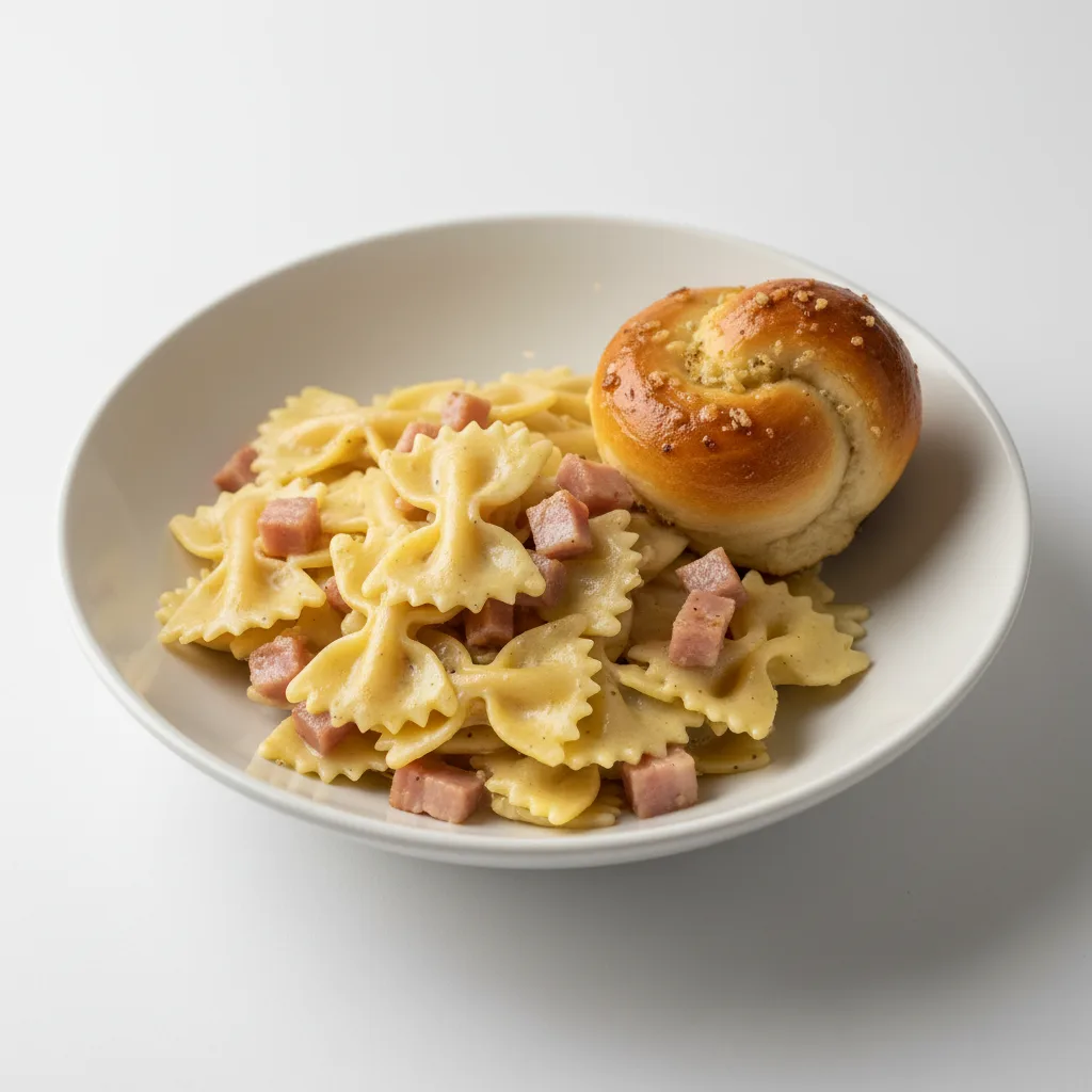 Bow Tie With Carbonara and Garlic Knot Bow Tie With Carbonara and Garlic Knot