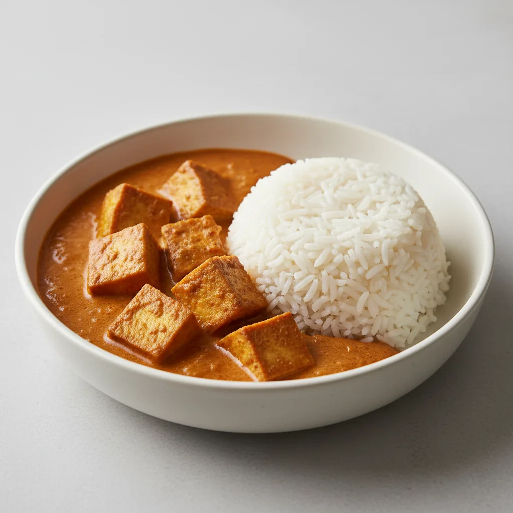 Vegan Tofu Panang Curry, Steamed Jasmine Rice, Vegan Tofu Panang Curry, Steamed Jasmine Rice,