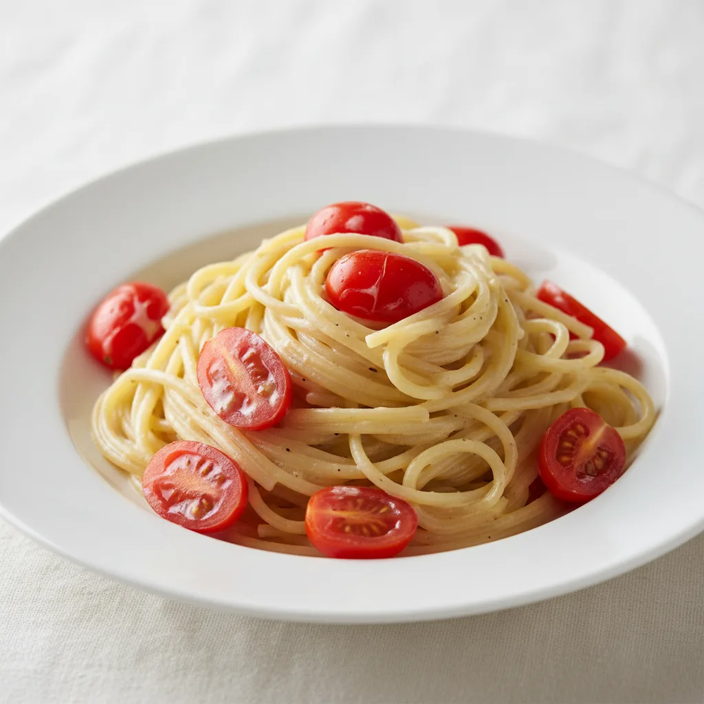 Spaghetti With Alfredo and Cherry Tomatoes Spaghetti With Alfredo and Cherry Tomatoes