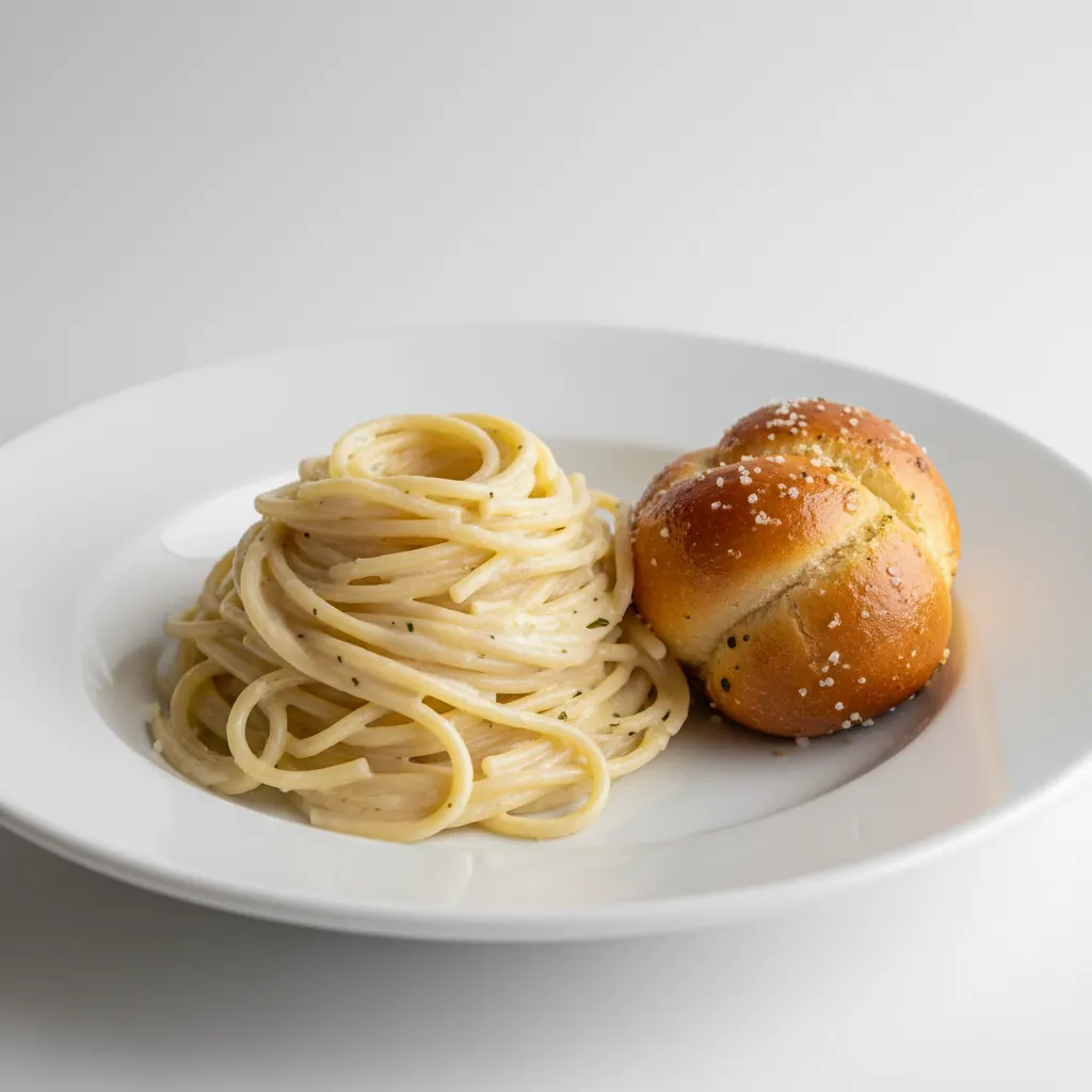 Spaghetti With Alfredo and Garlic Knot Spaghetti With Alfredo and Garlic Knot