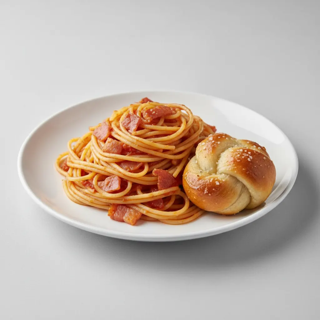 Spaghetti With Amatriciana and Garlic Knot Spaghetti With Amatriciana and Garlic Knot