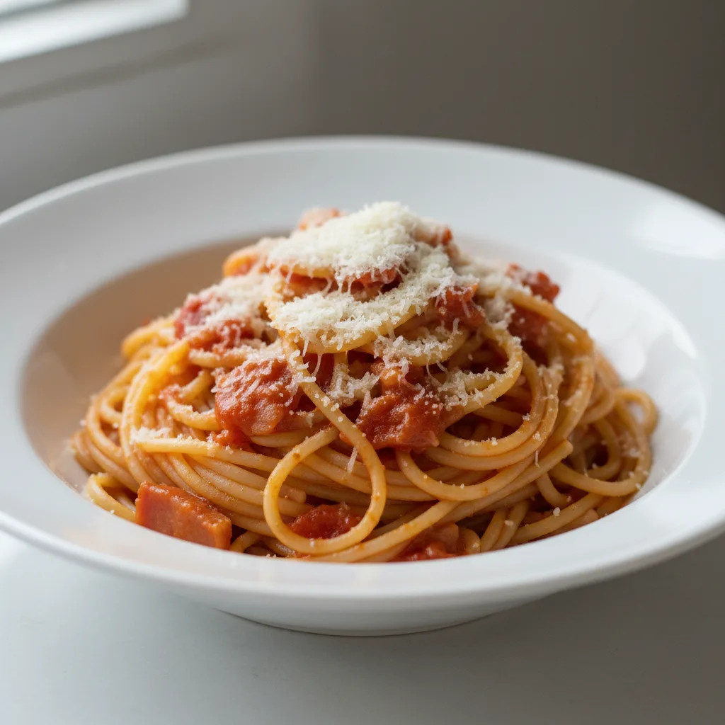 Spaghetti With Amatriciana and Parmesan Spaghetti With Amatriciana and Parmesan