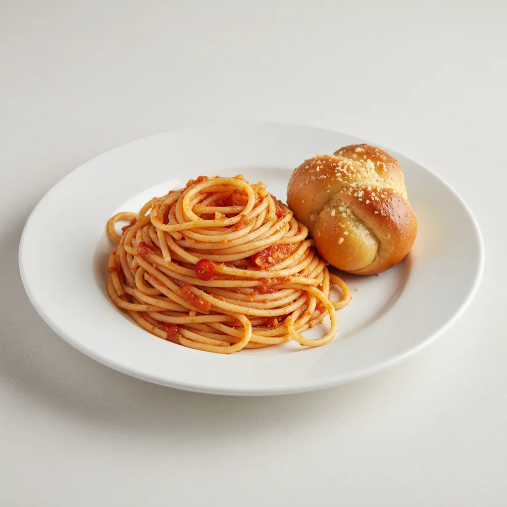 Spaghetti With Arrabiata and Garlic Knot Spaghetti With Arrabiata and Garlic Knot