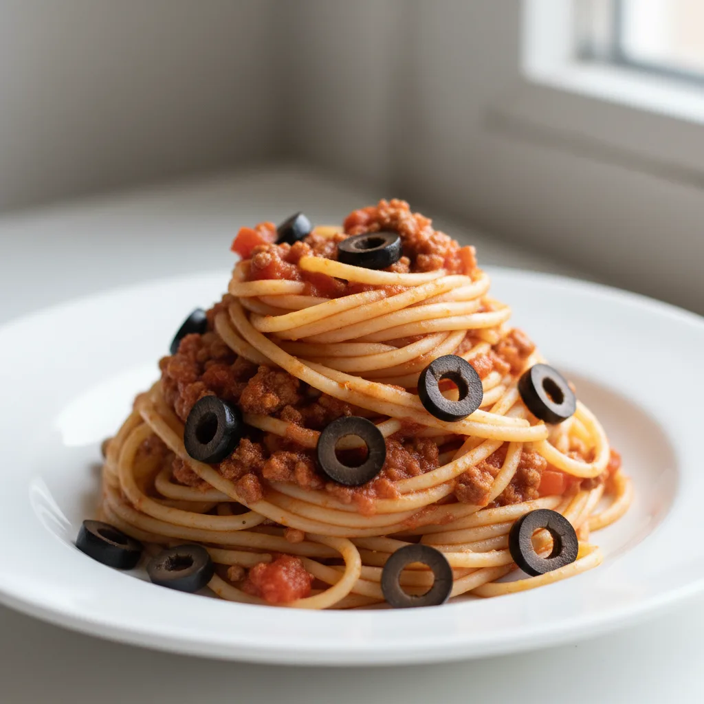 Spaghetti With Bolognese and Olives Spaghetti With Bolognese and Olives