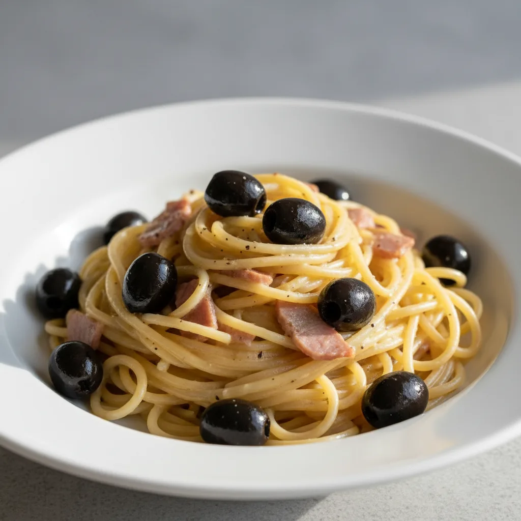 Spaghetti With Carbonara and Olives Spaghetti With Carbonara and Olives