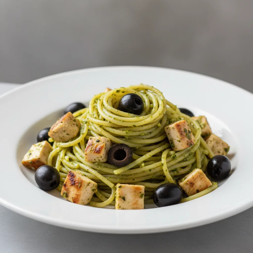 Spaghetti With Chicken Pesto and Olives Spaghetti With Chicken Pesto and Olives