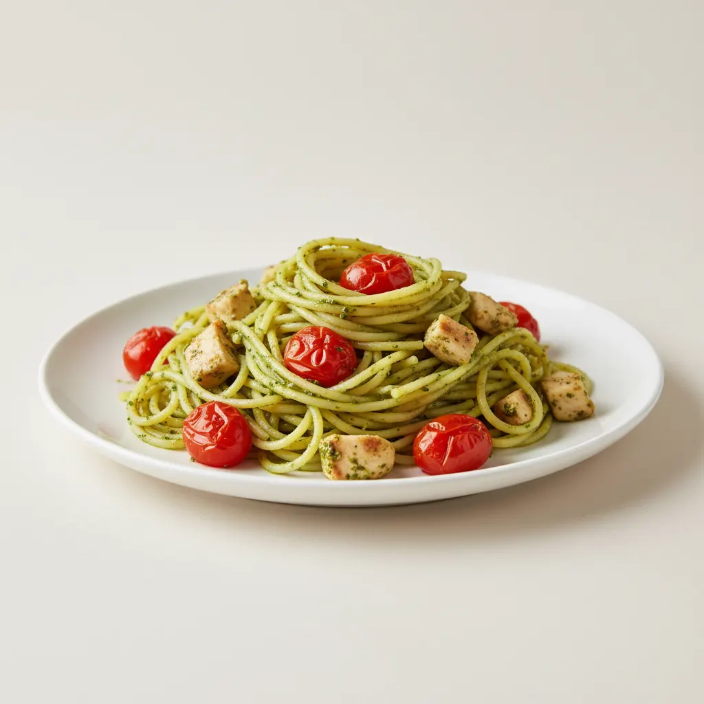 Spaghetti With Chicken Pesto and Tomatoes Spaghetti With Chicken Pesto and Tomatoes